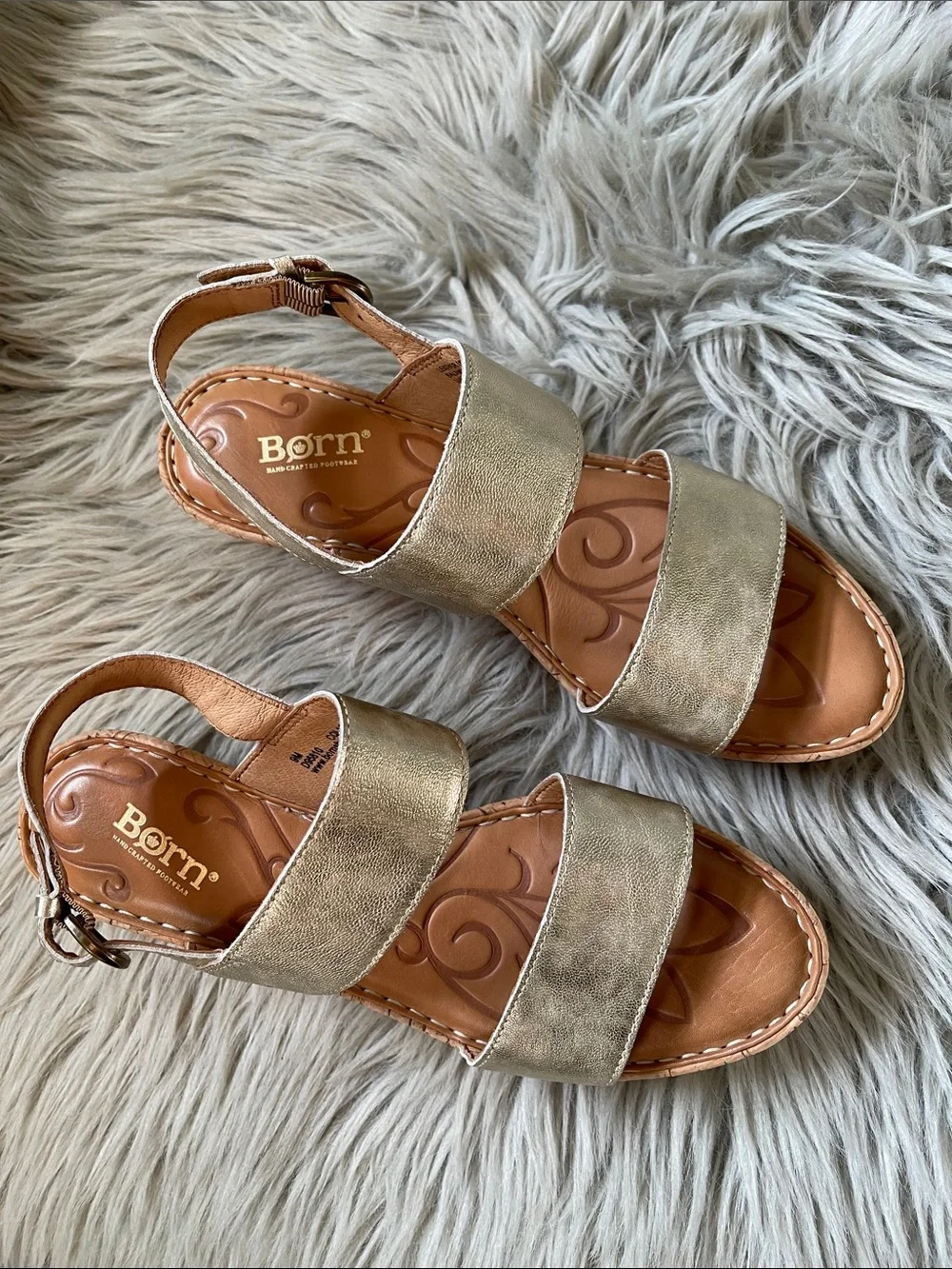Born Metallic Gold Cork Wedge Sandals